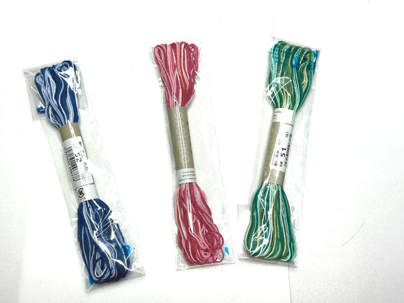 3 Verigated Sashiko Threads: Green, Pink and Blue
