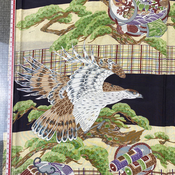 Three Taka Eagle panel Kimono cut out Silk 115x36cm