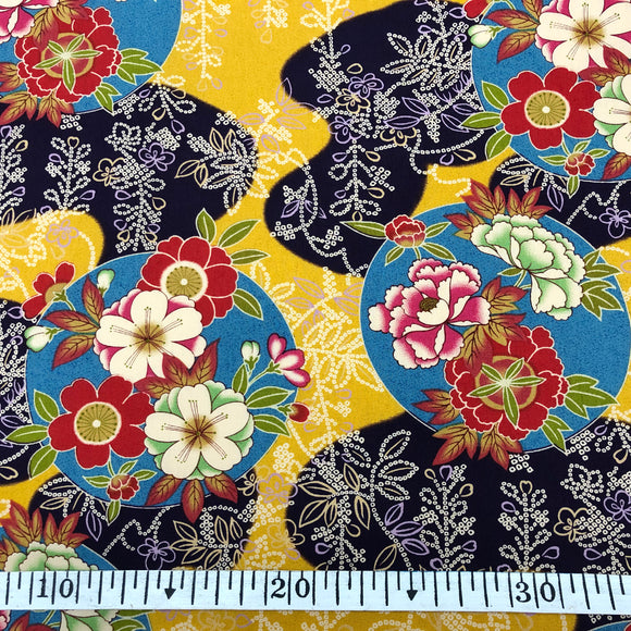 Super fine Japanese cotton fabric -Yellow ikebana 45x50cm